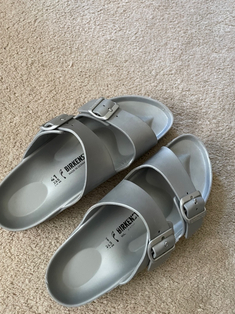 Birkenstock Silver Two-Strap EVA Slide Sandals